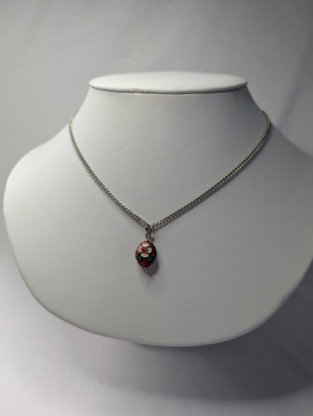 Cloisonne Red Floral Pendant Necklace